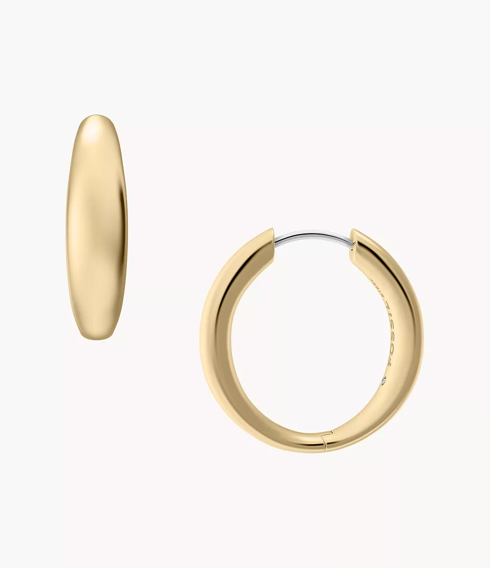 Ellis Domed Collection Medium Gold-Tone Stainless Steel Hoop Earrings