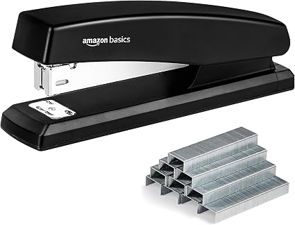 Amazon Basics Office Stapler with 1000 Staples, 25 Sheet Capacity, Non-Slip, Black, Home Office