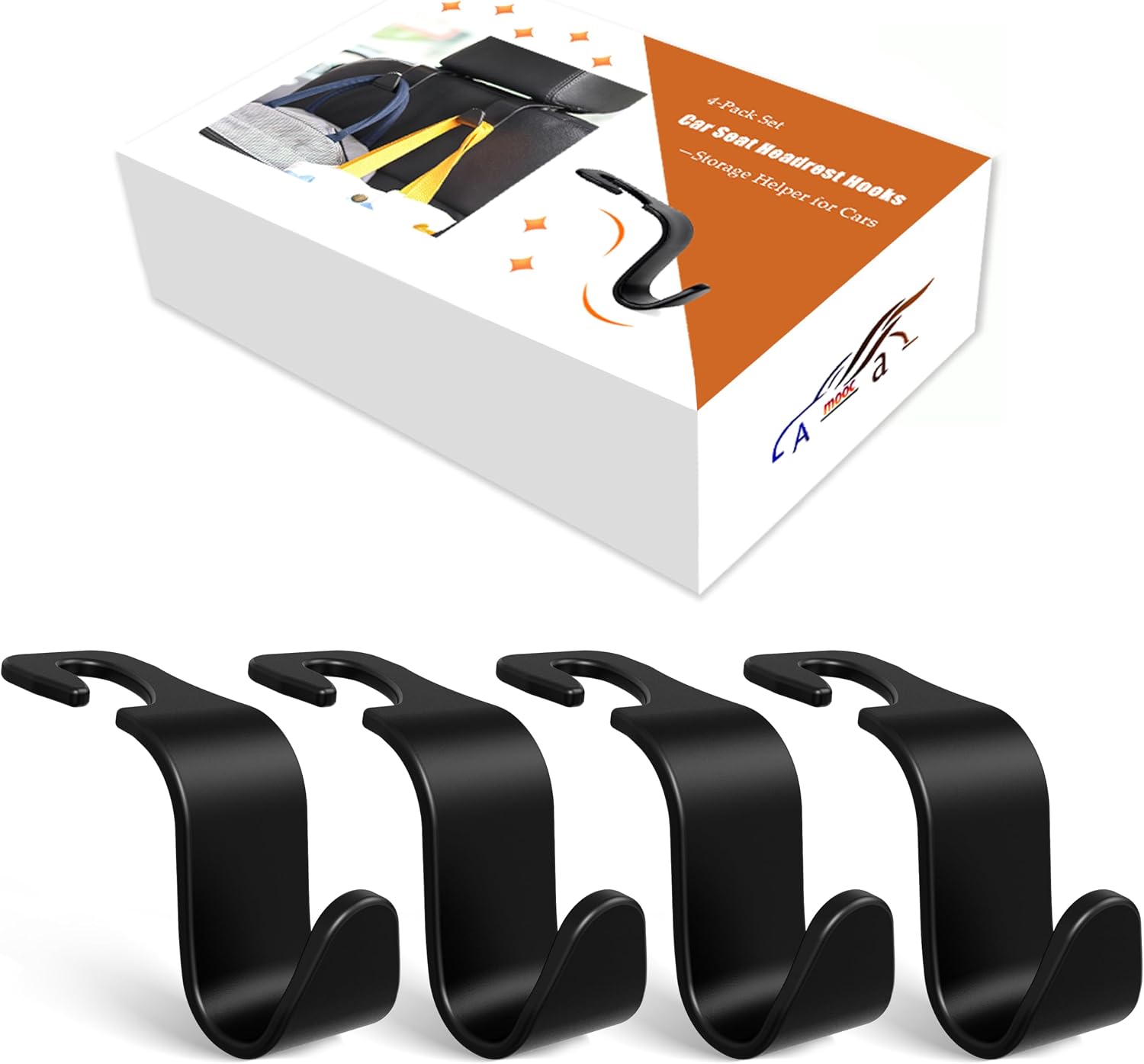 4-Pack Car Headrest Hooks Holds 55lbs Seat Storage Organizer for Bags | Durable ABS Material, 360° Rotating, Car Hanger for Backpack Umbrella Water Bottle Coat Purses Handbags Groceries, Black