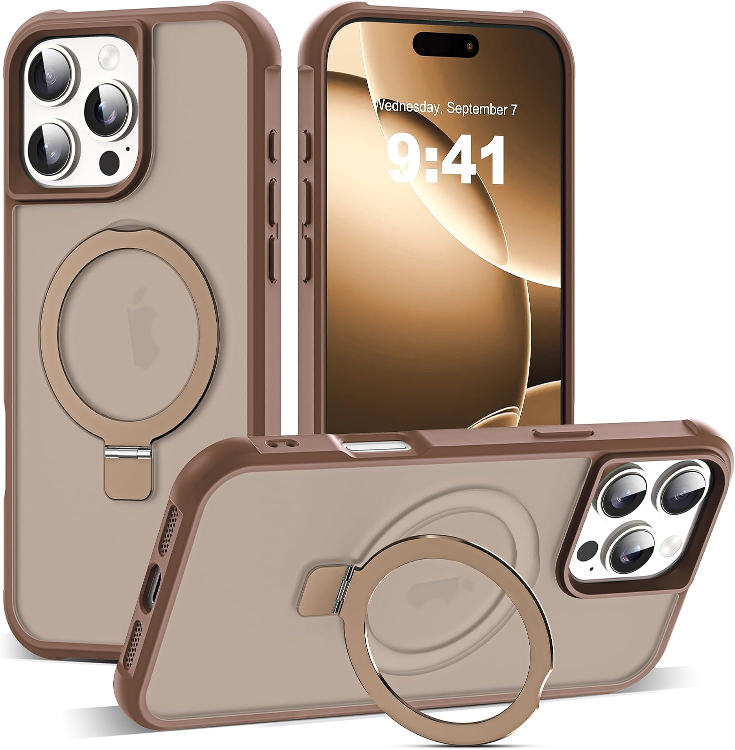 SKYLMW Compatible with iPhone 16 Pro Max Case with Stand,Desert Brown