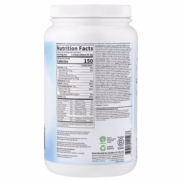 Garden of Life, RAW Organic Meal Replacement Shake, Chocolate, 38.03 oz (1,078 g)
