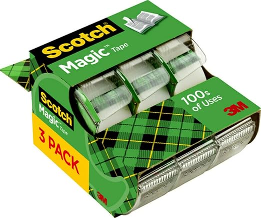 Scotch Magic Tape, 3 Dispensered Rolls, 3/4 x 300 Inches, Clear | Numerous Applications, Invisible, Clear Tape Engineered for Repairing