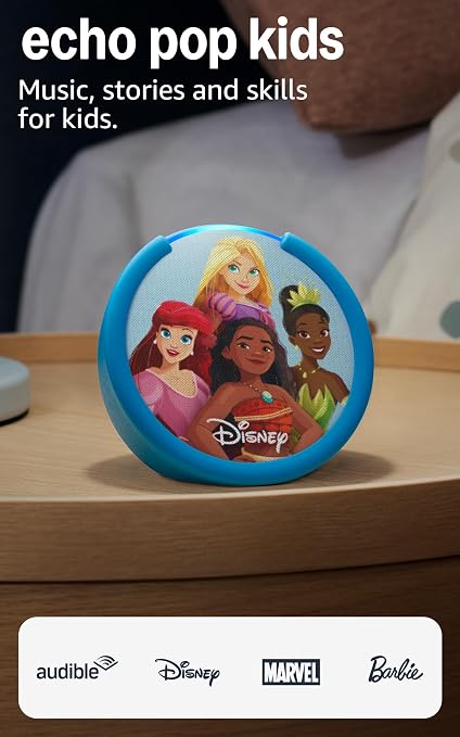 Amazon Echo Pop Kids (newest model), Enjoy age-appropriate audiobooks, sleep routines and Alexa+ experiences to create and learn, Disney Princess design