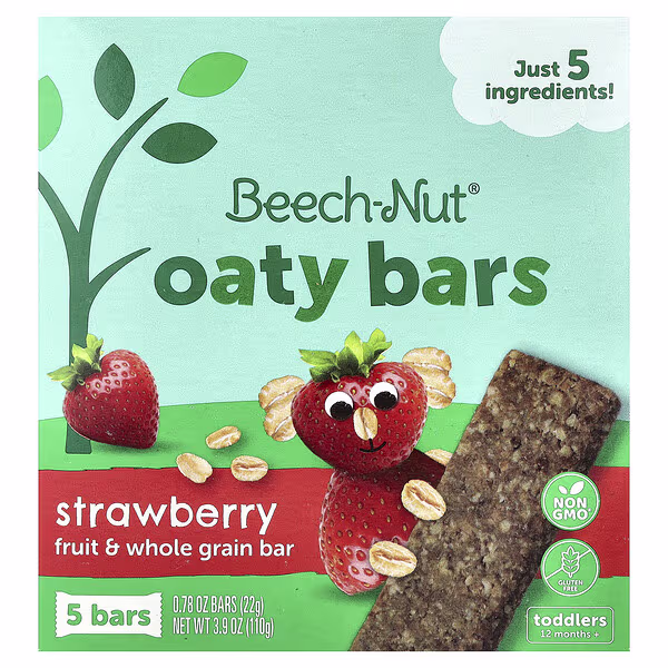 Beech-Nut, Oaty Bars, 12+ Months, Strawberry, 5 Bars, 0.78 oz (22 g) Each