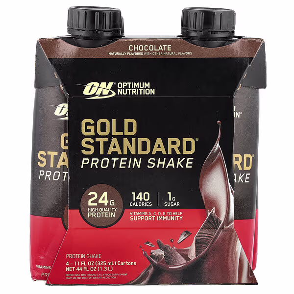 Optimum Nutrition, Gold Standard® Protein Shake, Chocolate, 4 Cartons, 11 fl oz (325 ml) Each