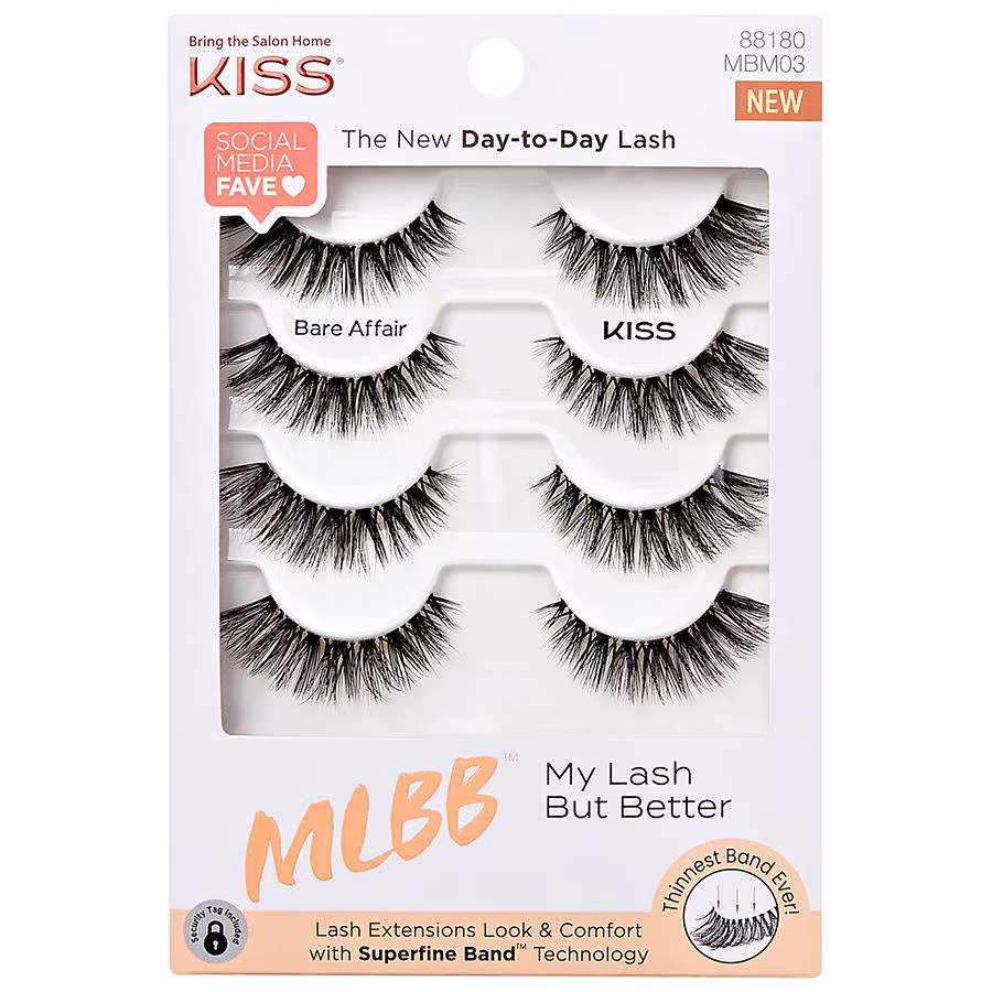 Kiss Lash Couture Fake Eyelashes Multipack, Bare Affair, Black