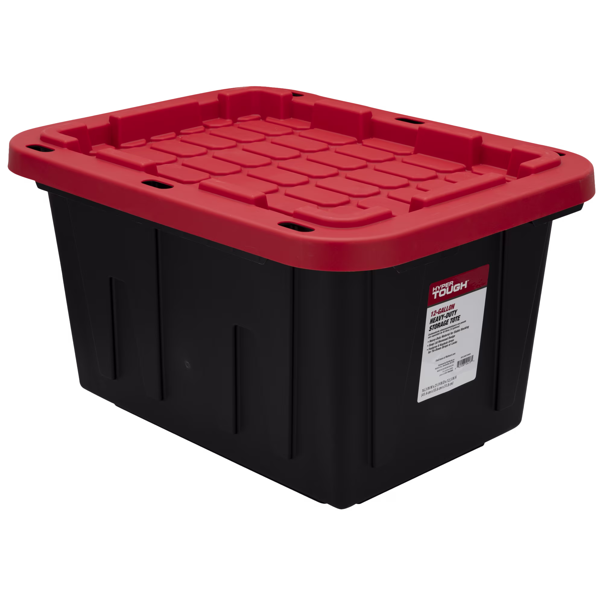 Hyper Tough 12 Gallon Snap Lid Storage Bin, Black Base with Red Lid, Heavy Duty Plastic
