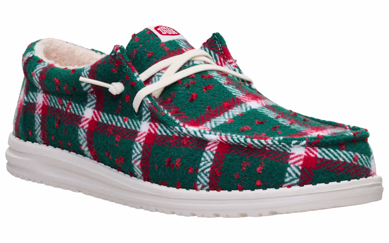 HEYDUDE Wally Confetti Plaid Cozy Shoes for Men - Red/Green Multi - 8M