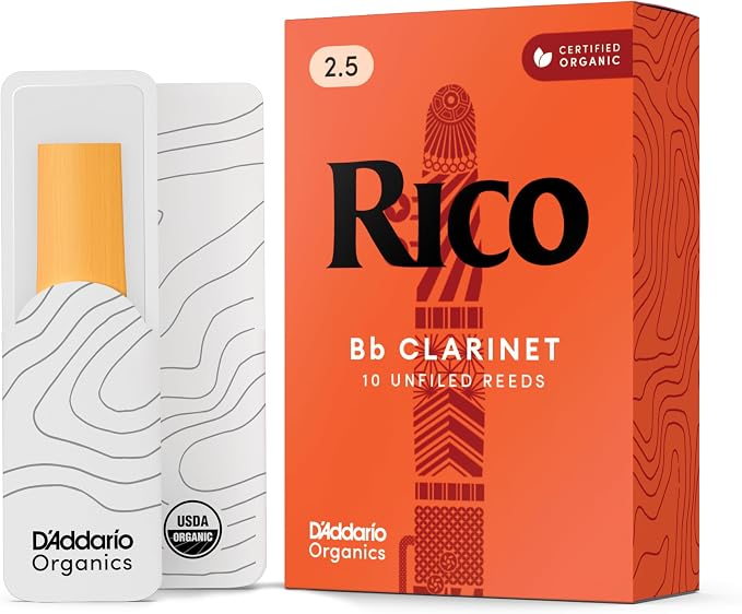 Rico Organic Bb Clarinet Reeds, Strength 2.5, 10 Pack