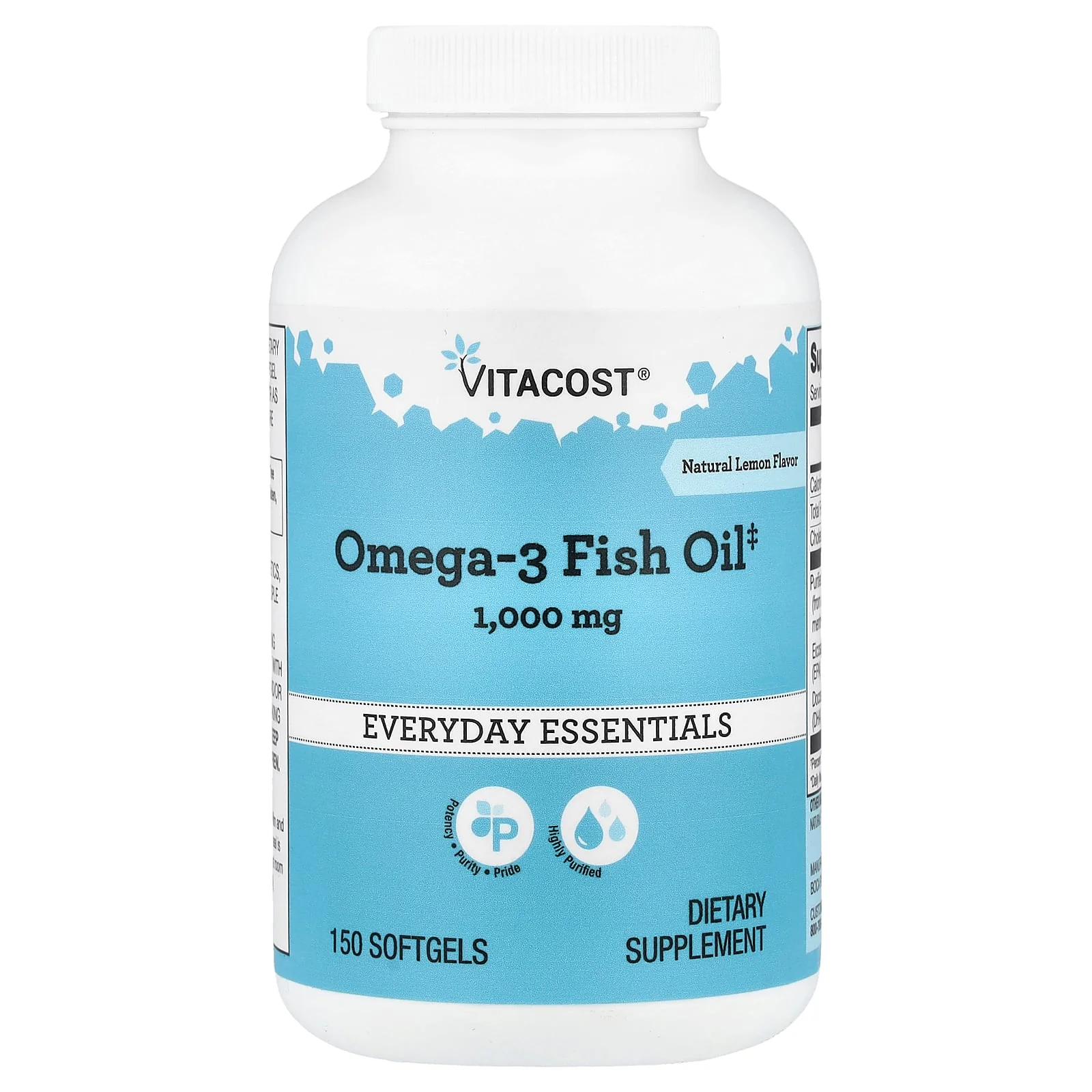 Vitacost, Everyday Essentials, Omega-3 Fish Oil, Natural Lemon, 1,000 mg, 150 Softgels