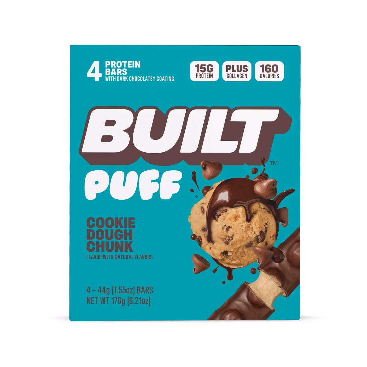 Built Bar Cookie Dough Chunk Puff Protein Bars - 15g Protein - 6.2oz/4ct