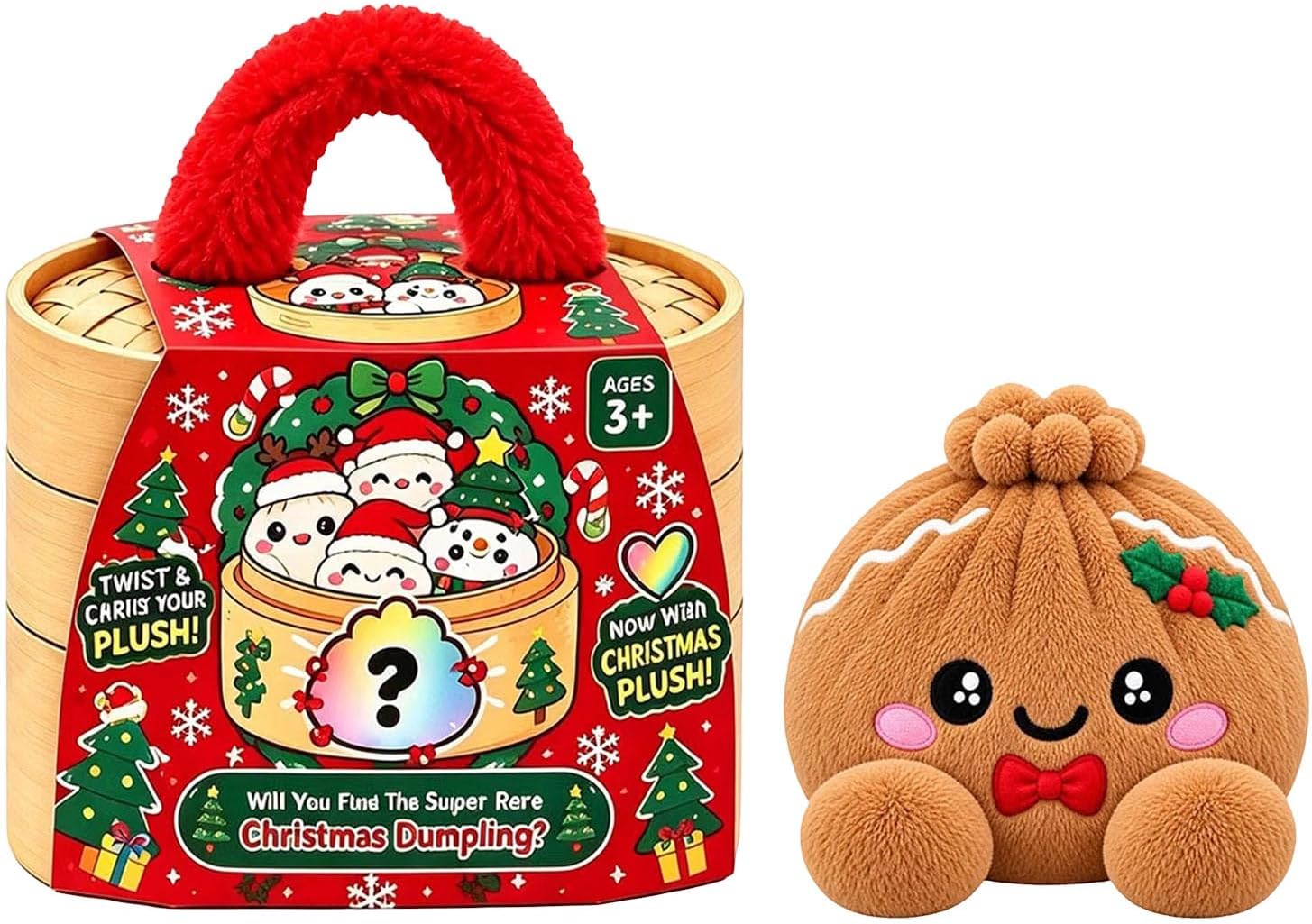 Plush Stuffed Dumpling Squishies, 3.94" Big Rainbow Squishes with Steamer