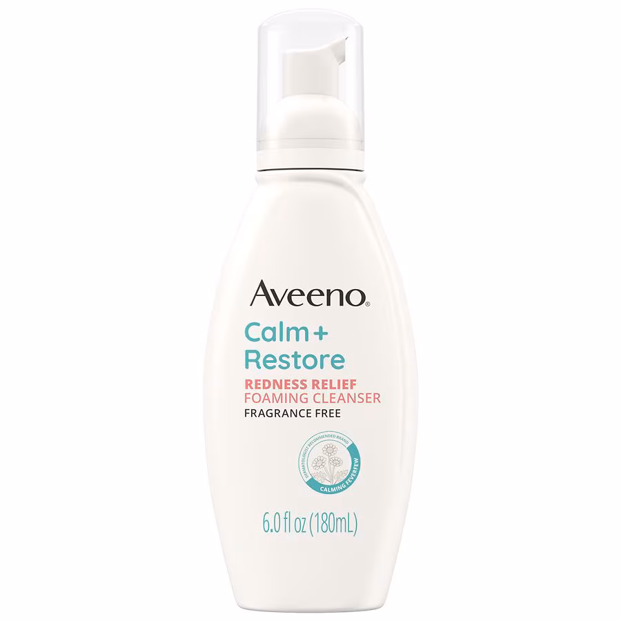 Aveeno Calm + Restore Redness Relief Foaming Facial Cleanser Fragrance Free, 6.0 fl oz