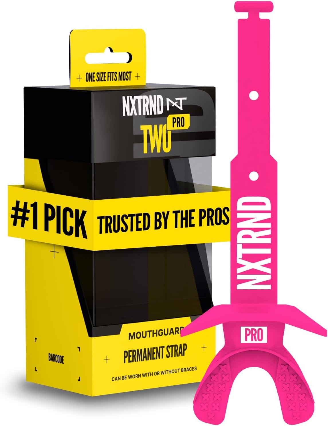 Nxtrnd Two Pro Football Mouth Guard, Permanent Strap, Fits Adult & Youth (Pink)