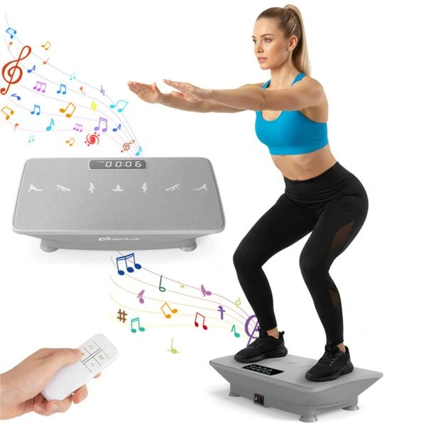 Gray Full Body Vibration Plate Exercise Machine, 10 Adjustable Speed Levels with Remote Control & Music Function, 440LBS Weight Capacity