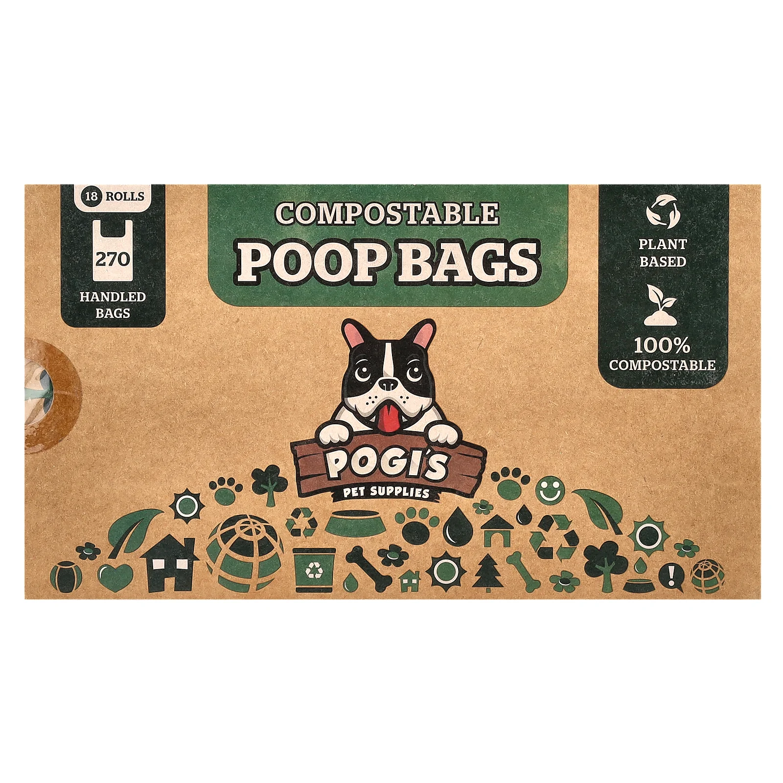 Pogi's Pet Supplies, Compostable Poop Bags, 18 Rolls, 270 Handled Bags