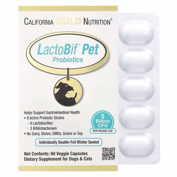 California Gold Nutrition, LactoBif® Pet Probiotics, 5 Billion CFU, 60 Veggie Capsules