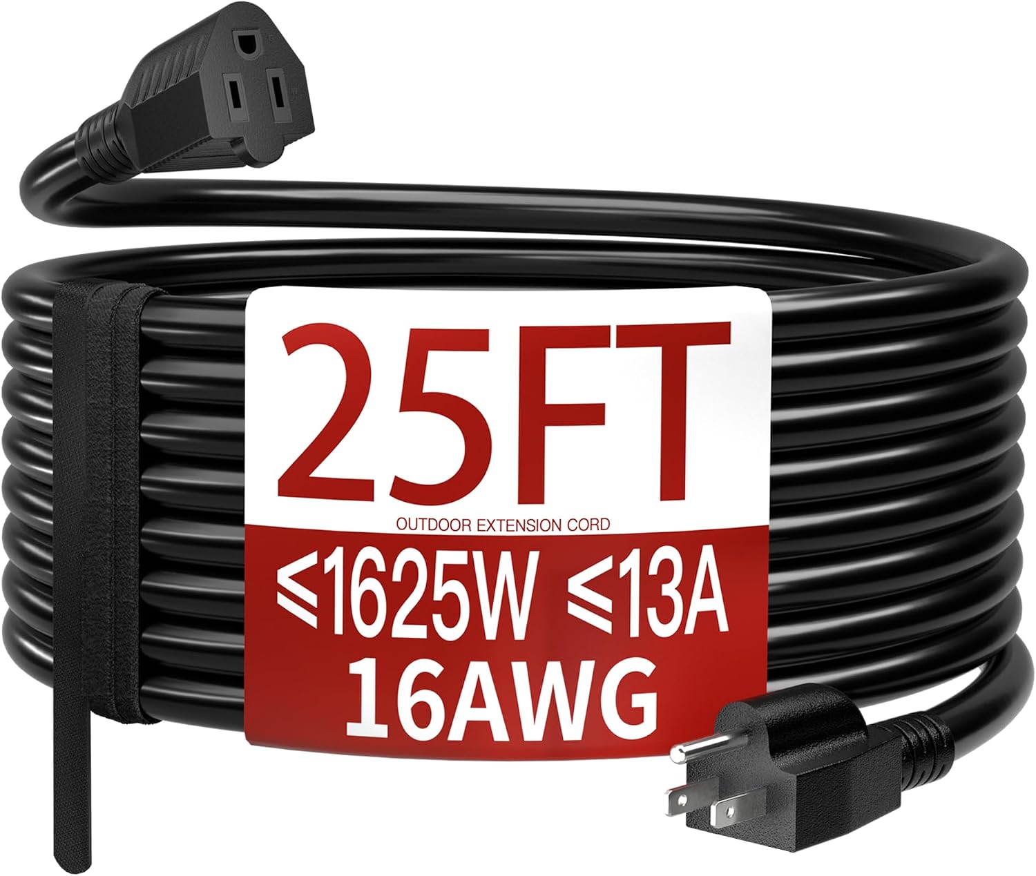 Skrizcable 16/3 25 FT Outdoor Extension Cord Waterproof, Black Power Cord