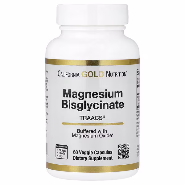 California Gold Nutrition, Magnesium Bisglycinate Chelate, Albion TRAACS®, 60 Veggie Capsules (100 mg per Capsule)