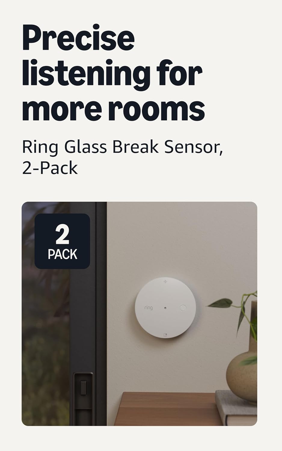 Ring Sensors: Glass Break Sensor (newest model) – Instant notifications, on Amazon Sidewalk, no base station needed, Pro Monitoring (sold separately), 2-pack