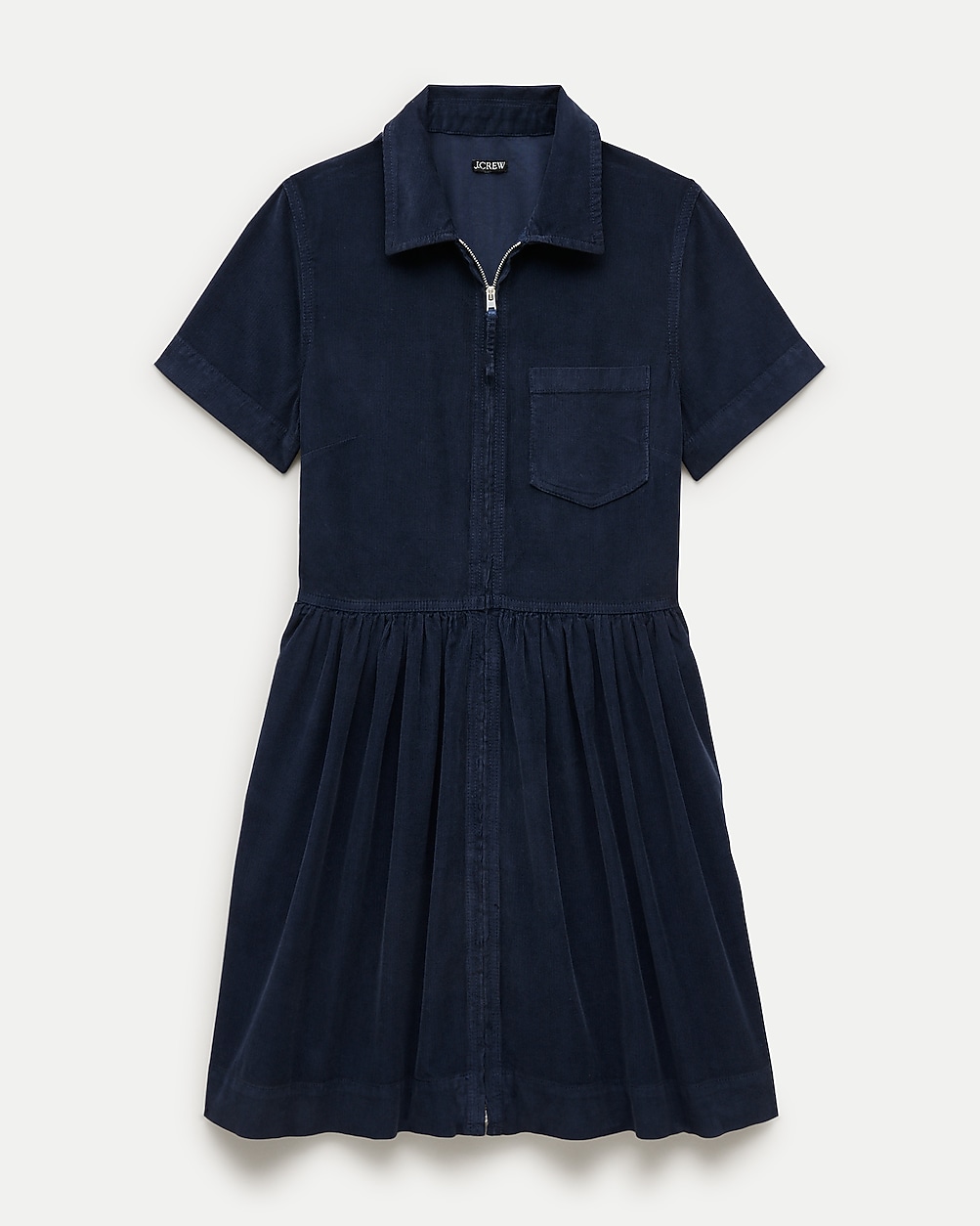 Mini zip-up shirt-dress in lightweight corduroy
