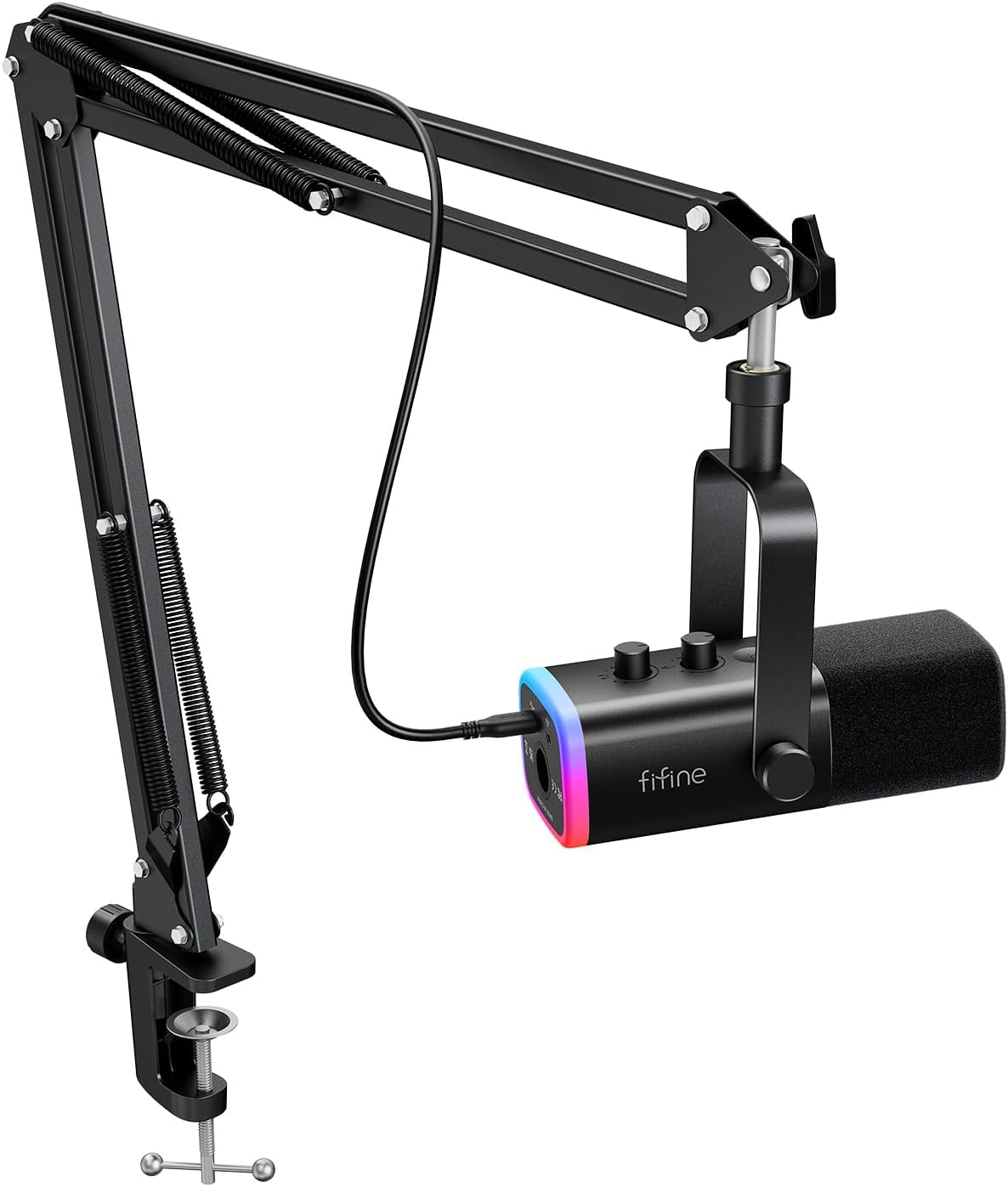 FIFINE AmpliGame AM8T XLR/USB Gaming Microphone Set, Dynamic PC Mic | Streaming RGB Mic Kit with Boom Arm Stand, Mute Button, Headphones Jack, for Podcasting Recording Vocal Voice-Over