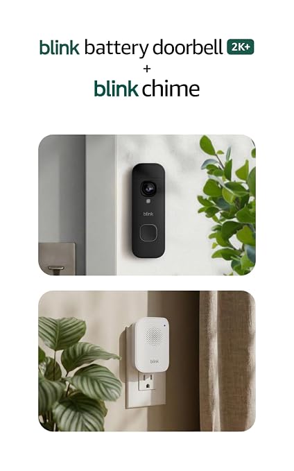 Blink Battery Doorbell 2K+ (newest model) and Blink Chime (newest model) — Wireless video doorbell, 2K resolution, in-home chime, enhanced audio. Sync Module Core included – (Black)
