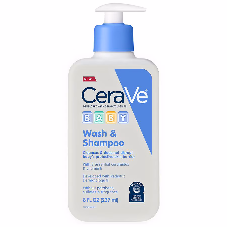 CeraVe Baby Wash and Shampoo for Tear-Free Baby Bath Time, 8.0 OZ