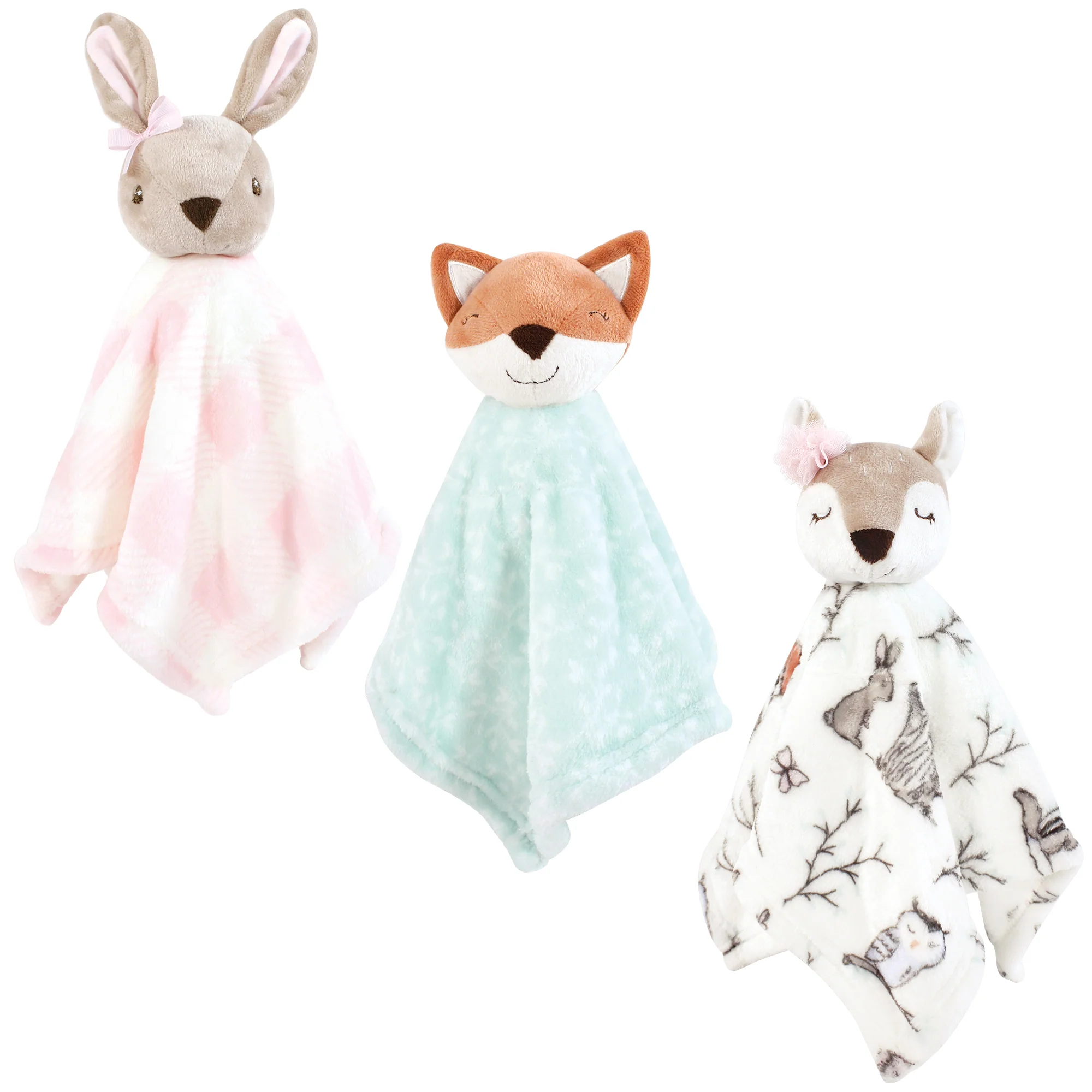 Hudson Baby Animal Face Security Blanket, Enchanted Forest 3-Pack