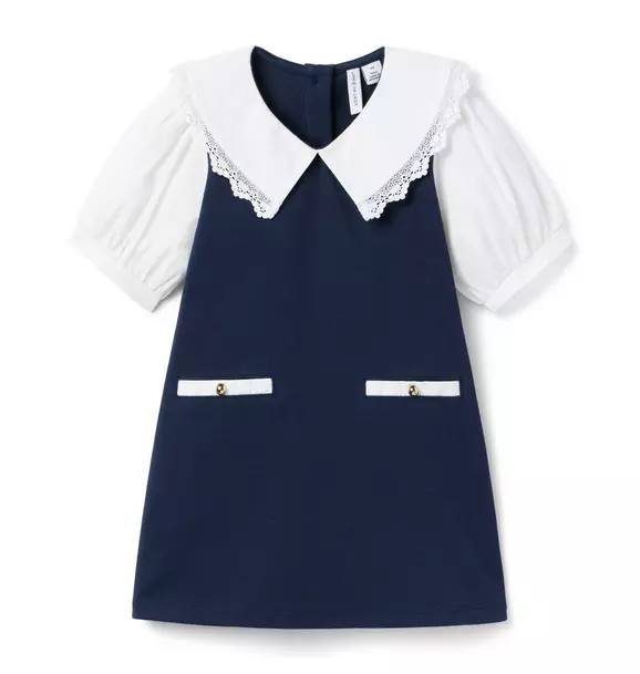 Lace Trim Collar Ponte Dress