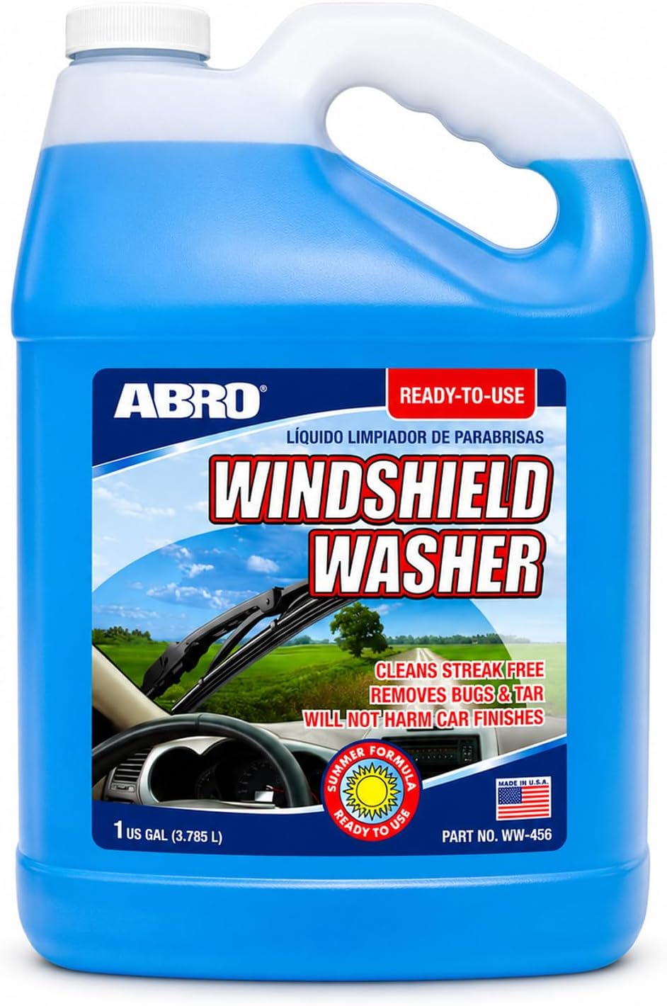 ABRO Windshield Washer Fluid 1 Gallon, Streak-Free Bug Remover, 1 Pack | Ready-to-use, streak-free, removes bugs and road grime