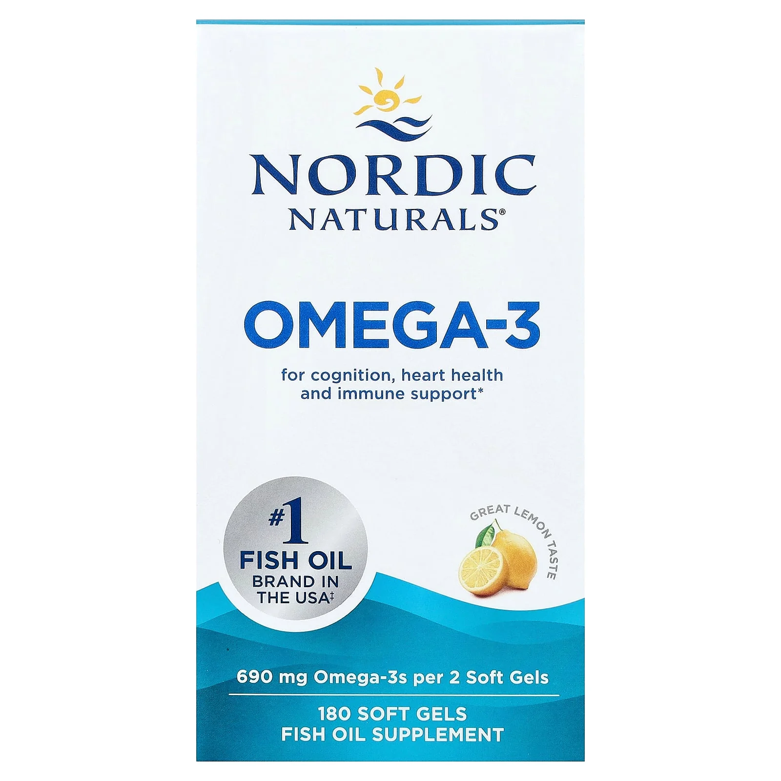 Nordic Naturals, Omega-3, Lemon, 180 Soft Gels (345 mg per Soft Gel)