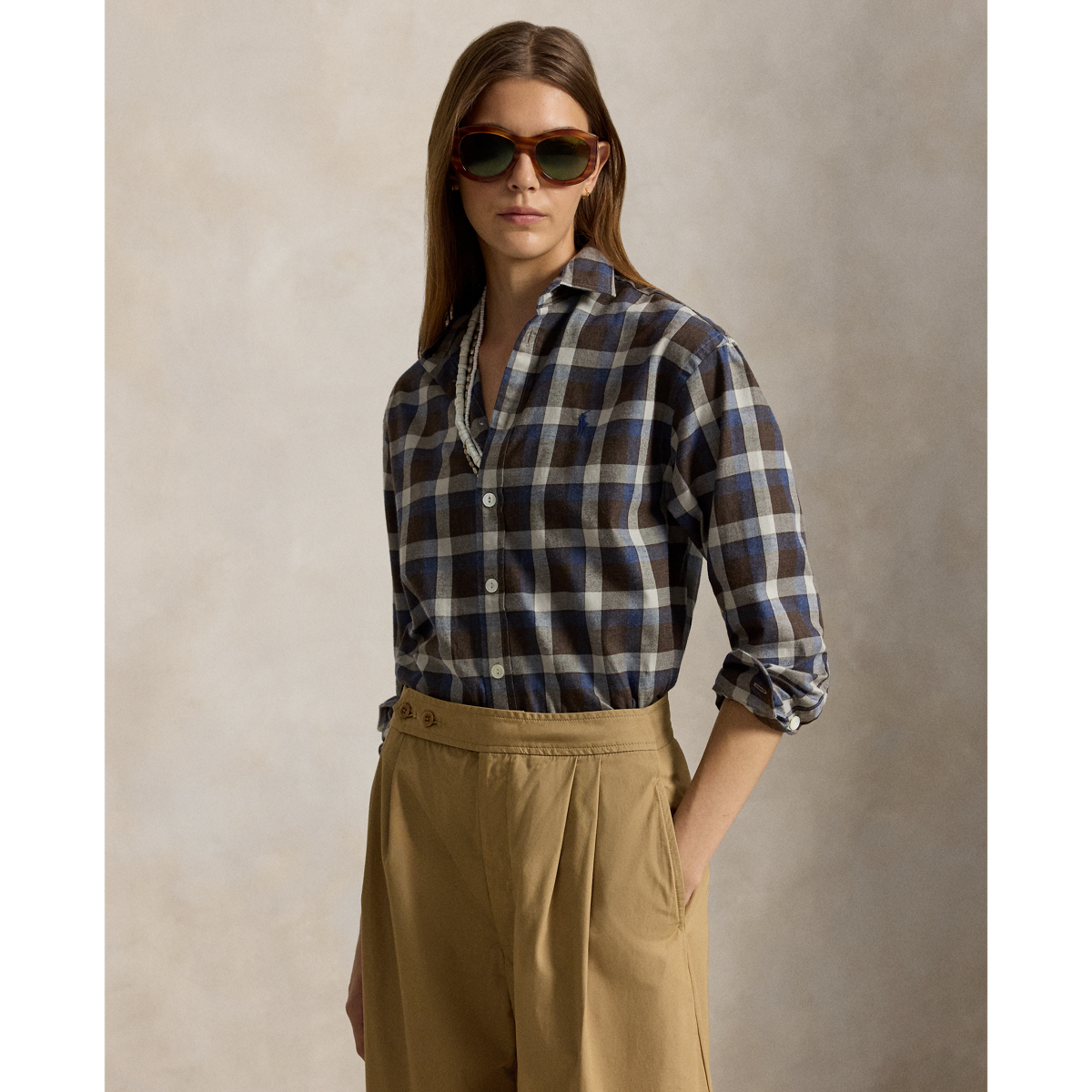 Relaxed Fit Plaid Cotton Twill Shirt