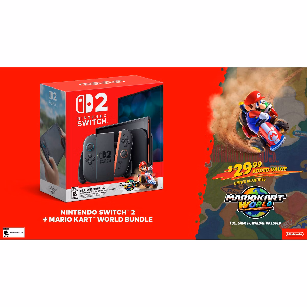 Nintendo Switch 2 Console + Mario Kart World Bundle (Digital Download in Console)
