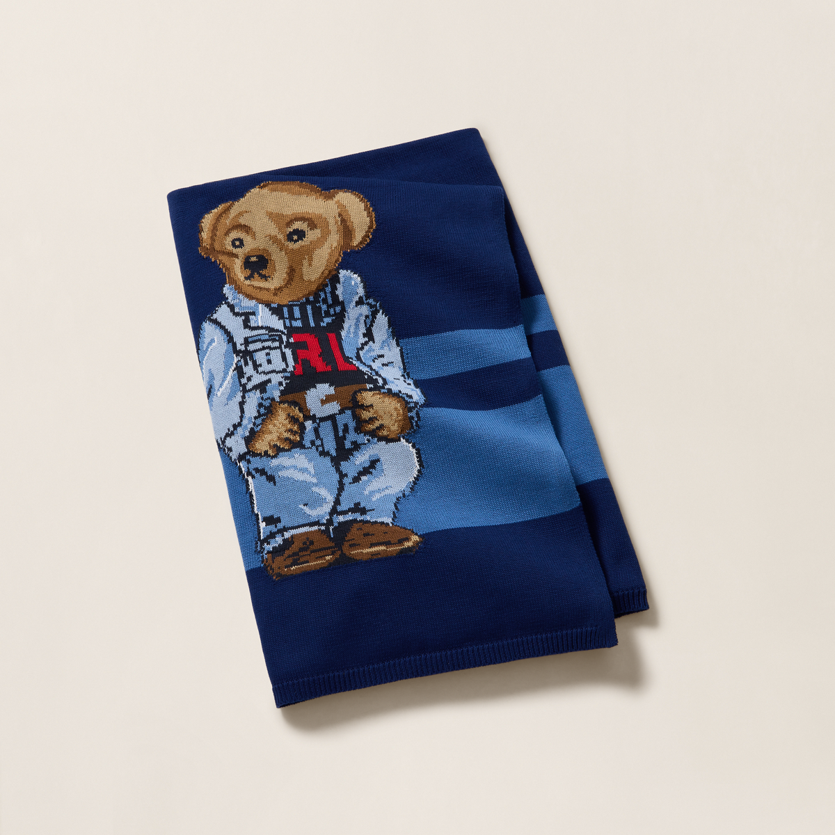 Denim Polo Bear Cotton Throw Blanket