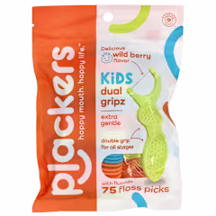 Plackers Kid's Dual Gripz Extra Gentle with Fluoride Wild Berry 75 Floss Picks
