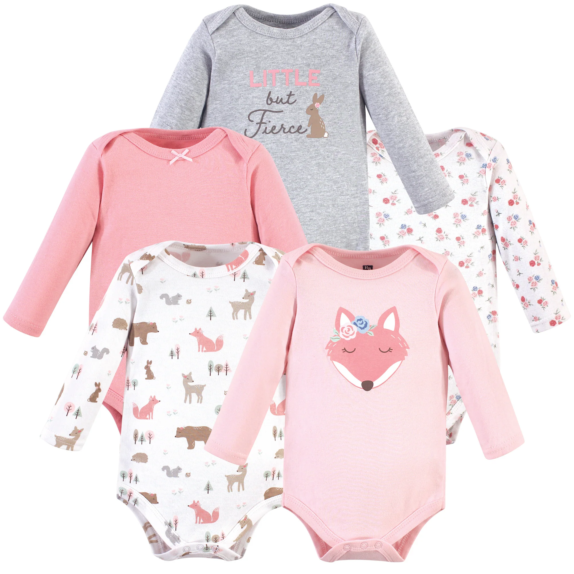 Hudson Baby Cotton Long-Sleeve Bodysuits, Girl Fox