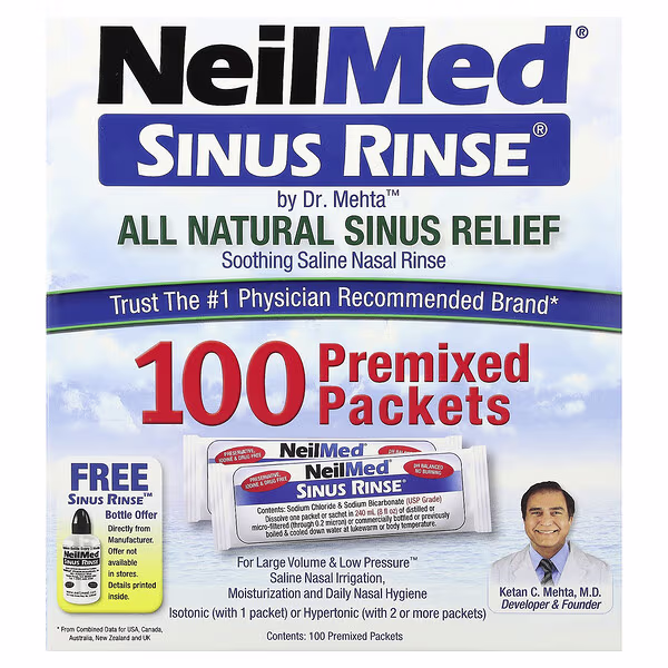 NeilMed, Sinus Rinse®, All Natural Sinus Relief, 100 Premixed Packets