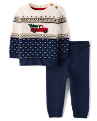Baby Boys Truck Fairisle 2-Piece Sweater Set - Tartan Remix