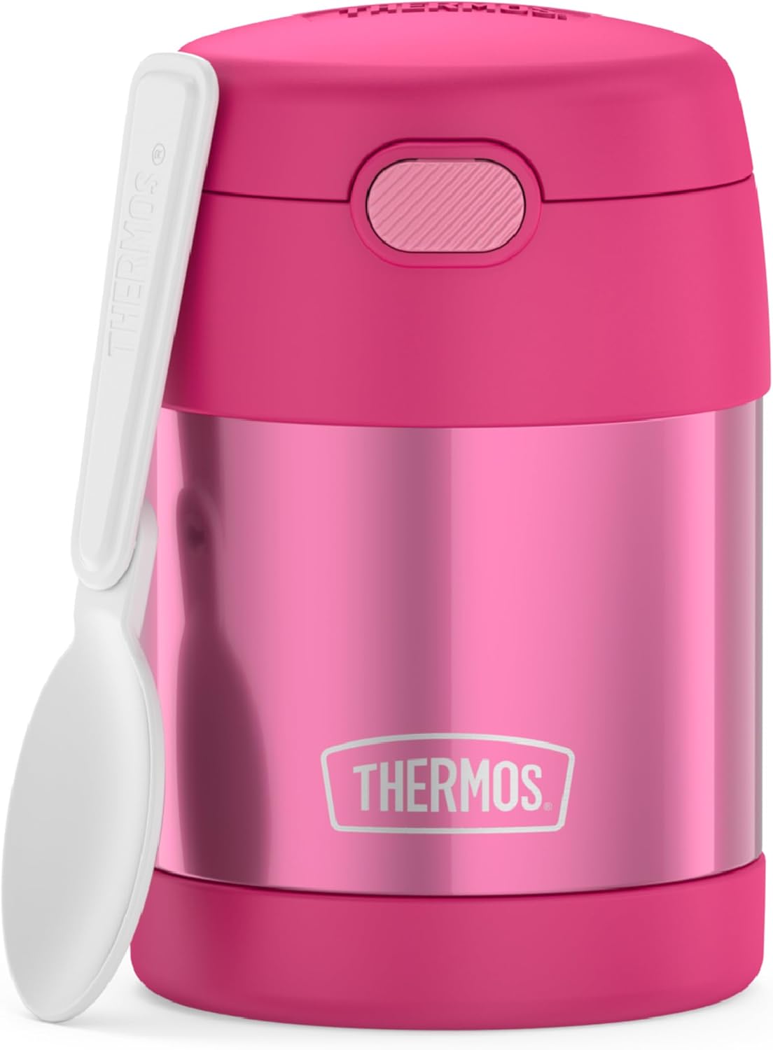 THERMOS FUNTAINER Kids Food Jar with Spoon, 10oz, Pink | Kid-Friendly Stainless Steel Insulated Food Container, Keeps Food Hot or Cold Longer for School & Play, BPA Free