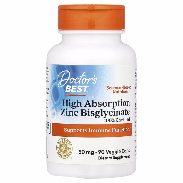 Doctor's Best, High Absorption Zinc Bisglycinate, 50 mg, 90 Veggie Caps