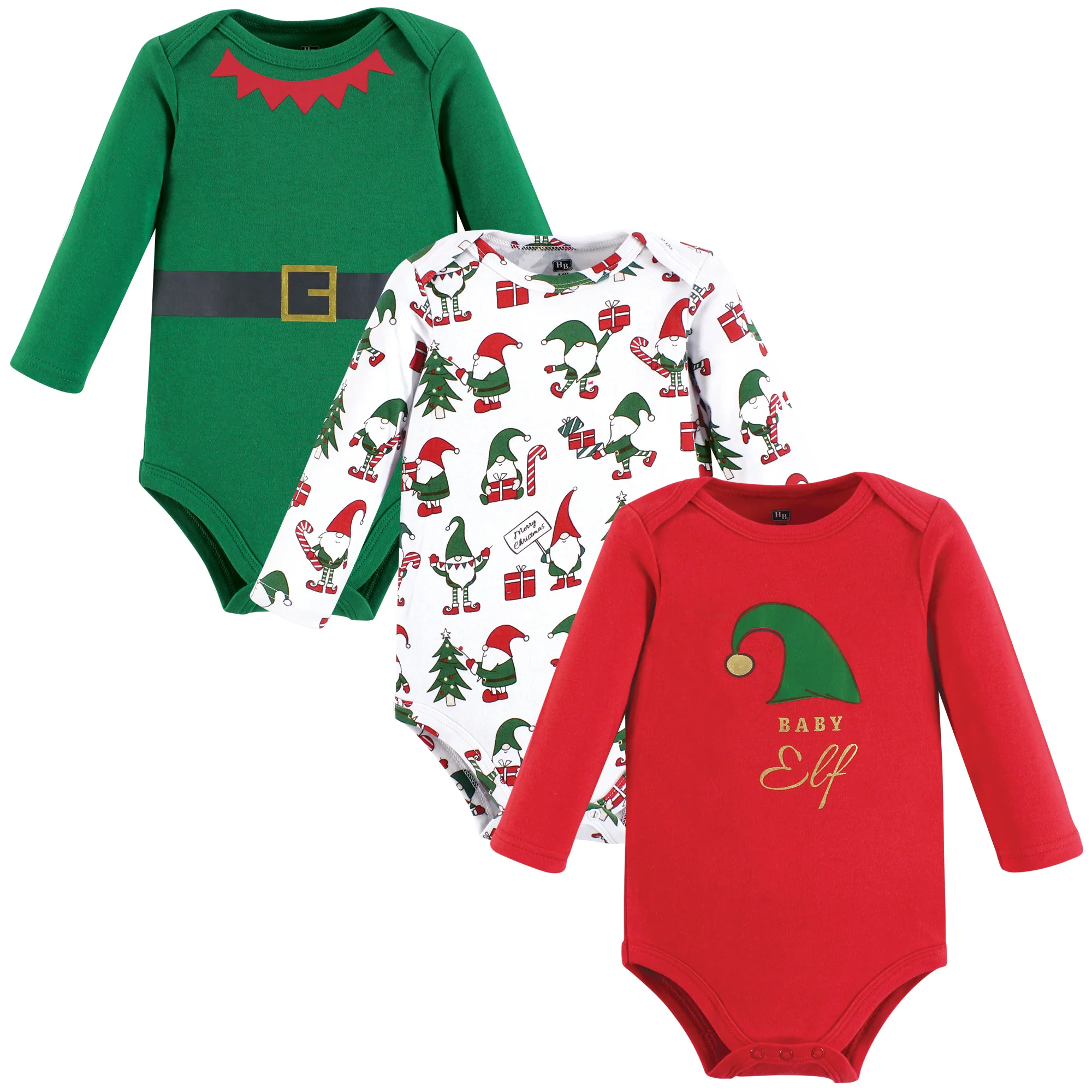 Hudson Baby Cotton Long-Sleeve Bodysuits 3-Pack, Elf