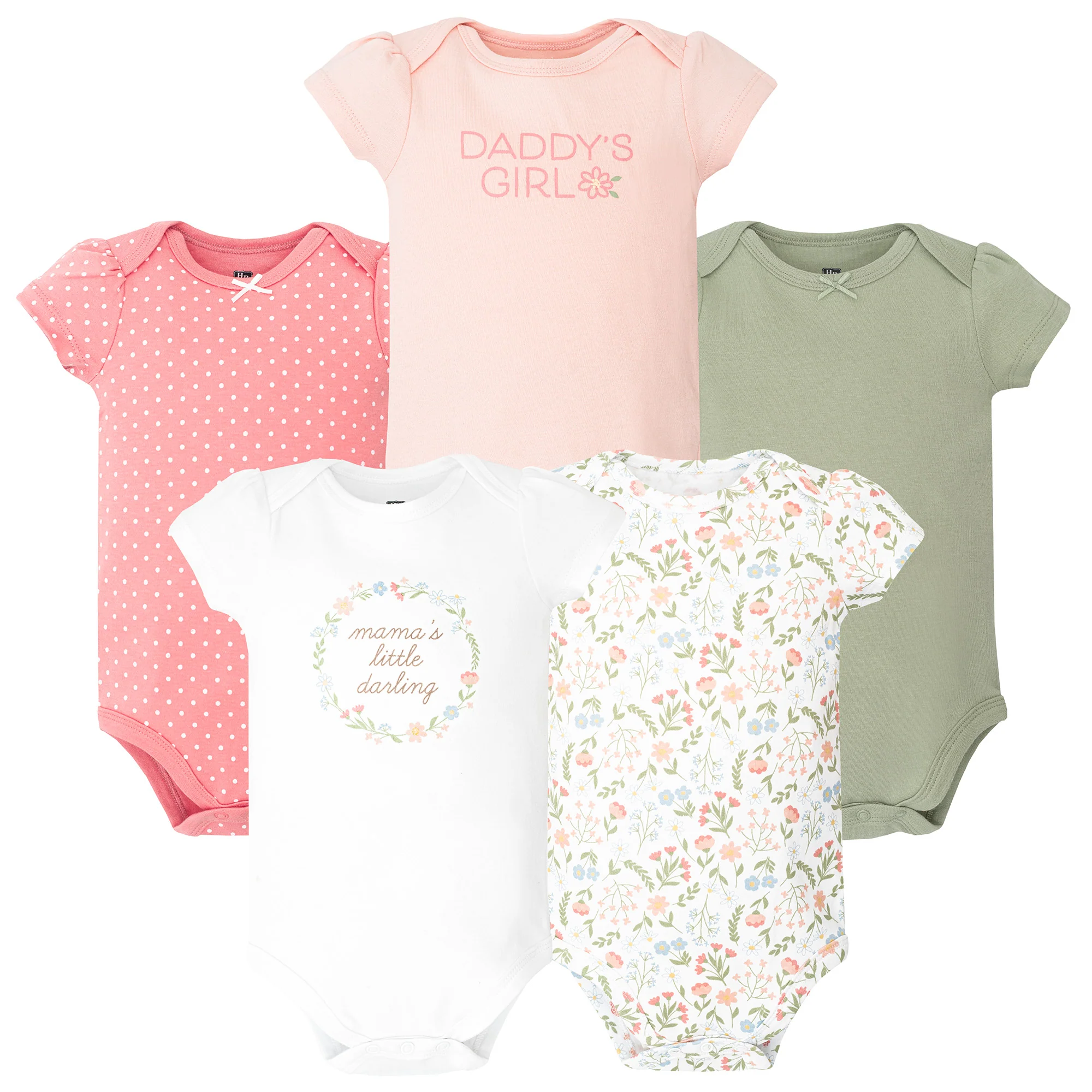 Hudson Baby Cotton Bodysuits 5-Pack, Pastel Wildflower