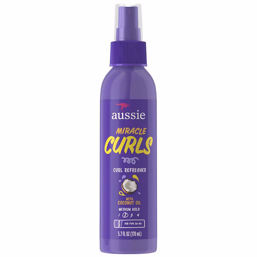 Aussie Curl Refresher Spray for Frizzy Hair, Silicone Free Tropical fruits, florals, and musk, 5.7 fl oz
