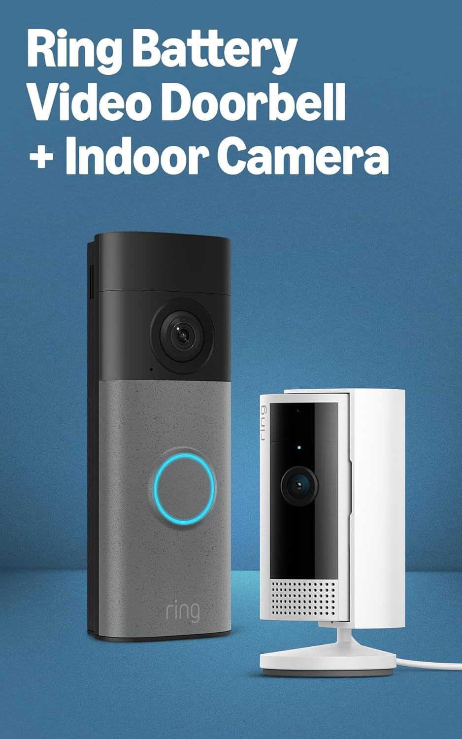 Ring Battery Doorbell (newest model), Speckled Gray with Indoor Cam, White
