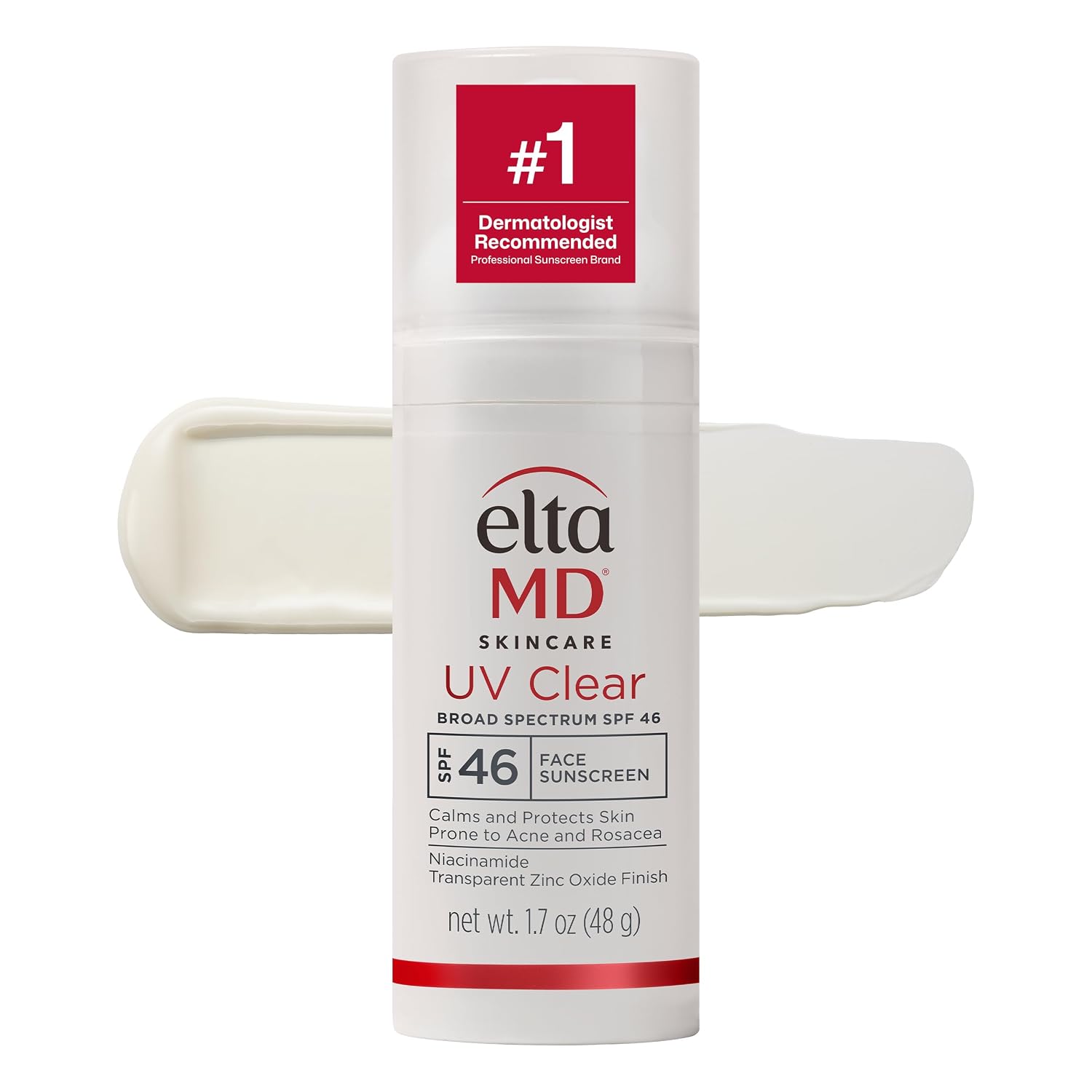 EltaMD UV Clear Untinted Face Sunscreen with Zinc Oxide, SPF 46, 1.7 oz | Calms and Protects Acne-Prone Skin and Rosacea, Oil-Free, No White Cast, Dermatologist Recommended