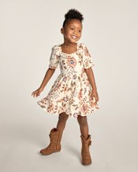 Girls Floral Flannel Ruffle Dress - The Harvest Edit - cream