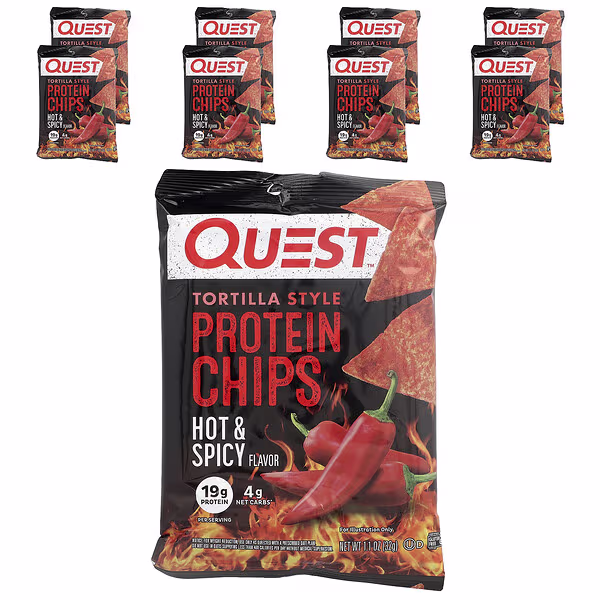 Quest Nutrition, Tortilla Style Protein Chips, Hot & Spicy, 8 Bags, 1.1 oz (32 g) Each