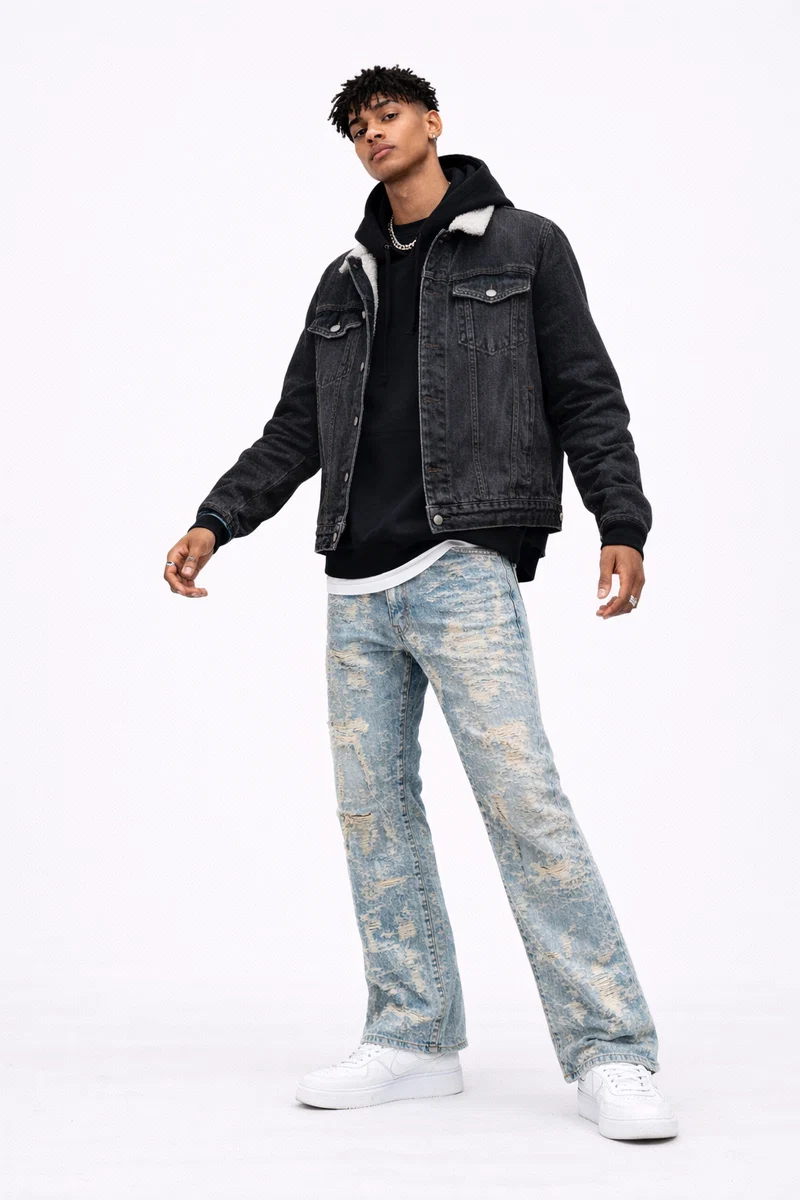 Distressed Straight Flare Jeans