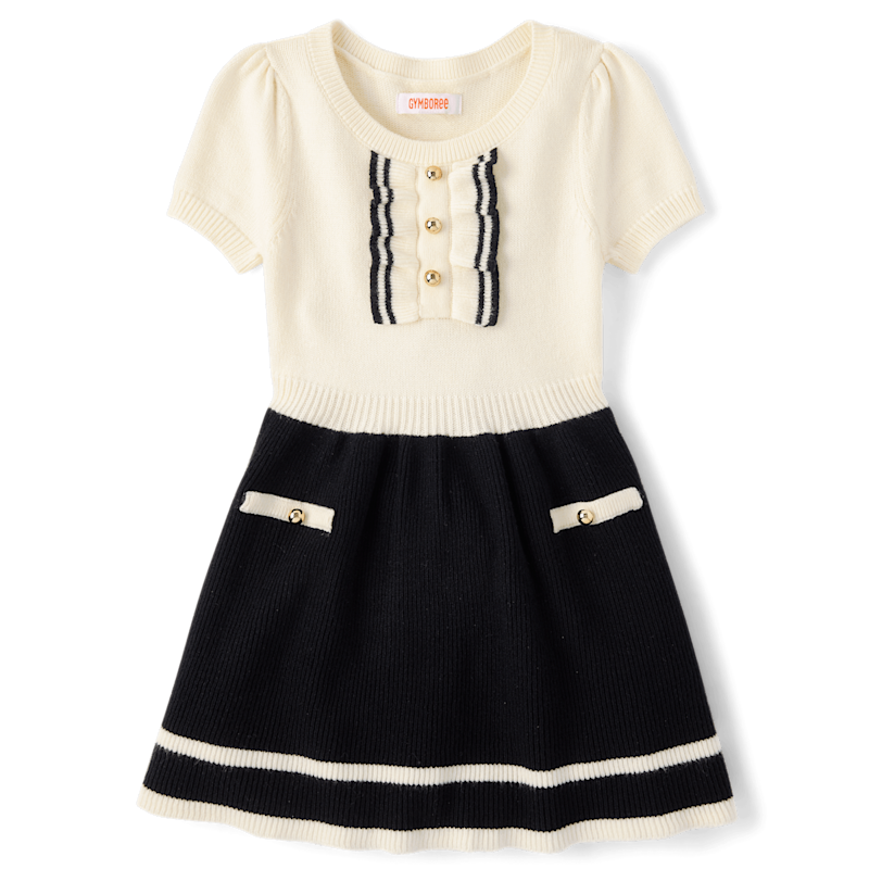 Girls Contrast Ruffle Sweater Dress - The Leopard Edit